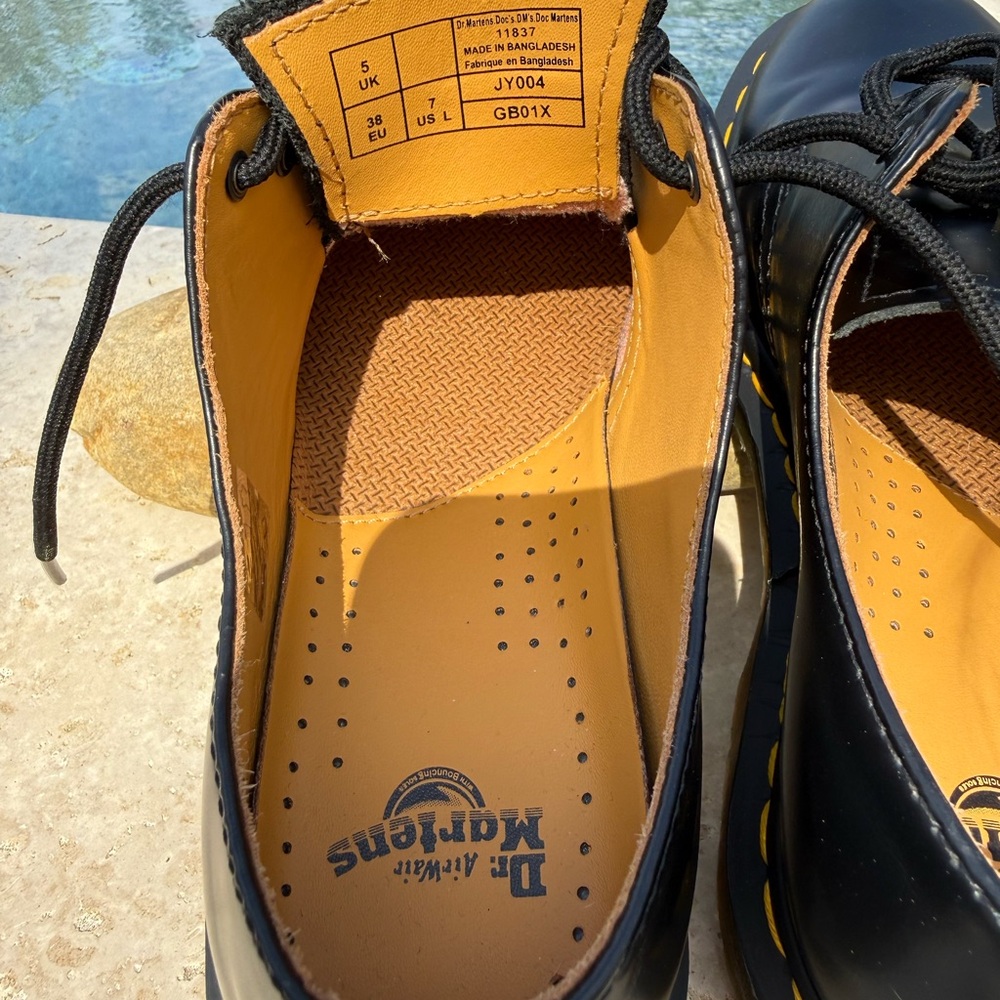 Dr. Martens Black Leather Oxfords with Yellow Stitching - Picture 8 of 8